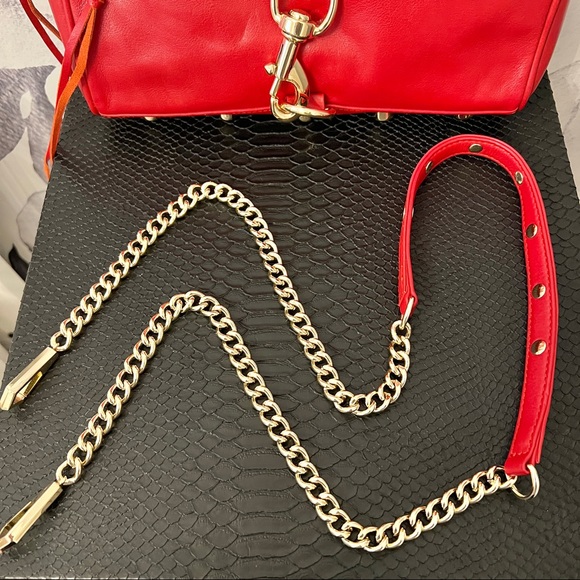 REBECCA MINKOFF MAC Red Leather CROSSBODY Messanger CLUTCH Gold Chain Strap - Picture 4 of 13